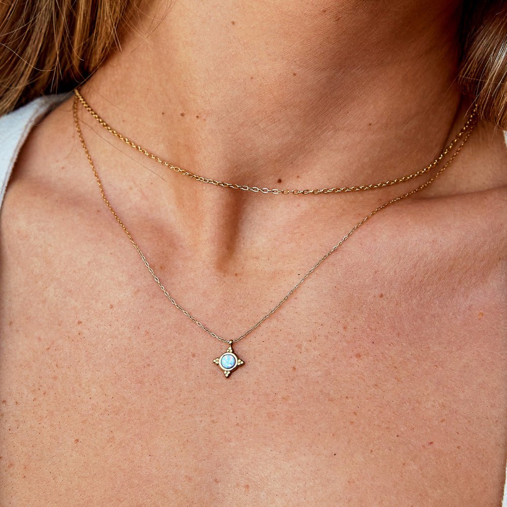 Vintage Blue Opal Pendant Necklace